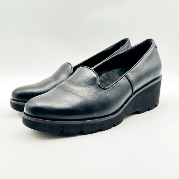 Vionic Shoes Womens 9 Black Leather Wedge Heels Slip On Comfort Orthotic Willa - Picture 4 of 10